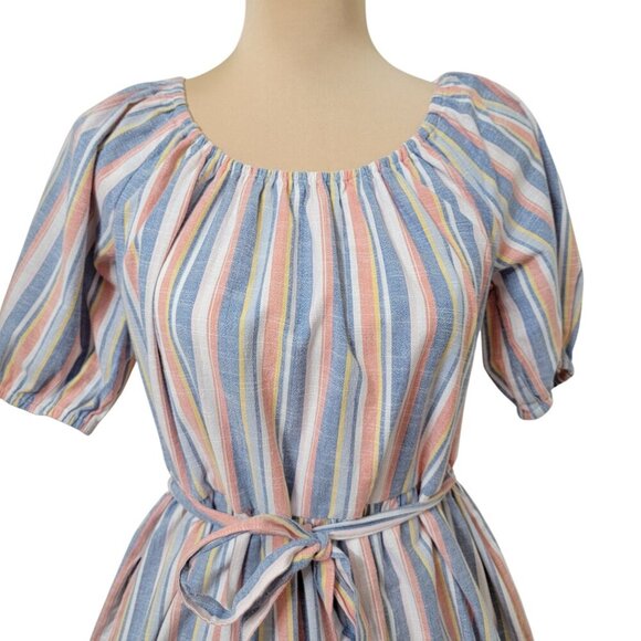 Harlow & Rose Size M "Washed Linen" color Pastel Stripe Tiered Knee-Length Dress - Picture 2 of 14